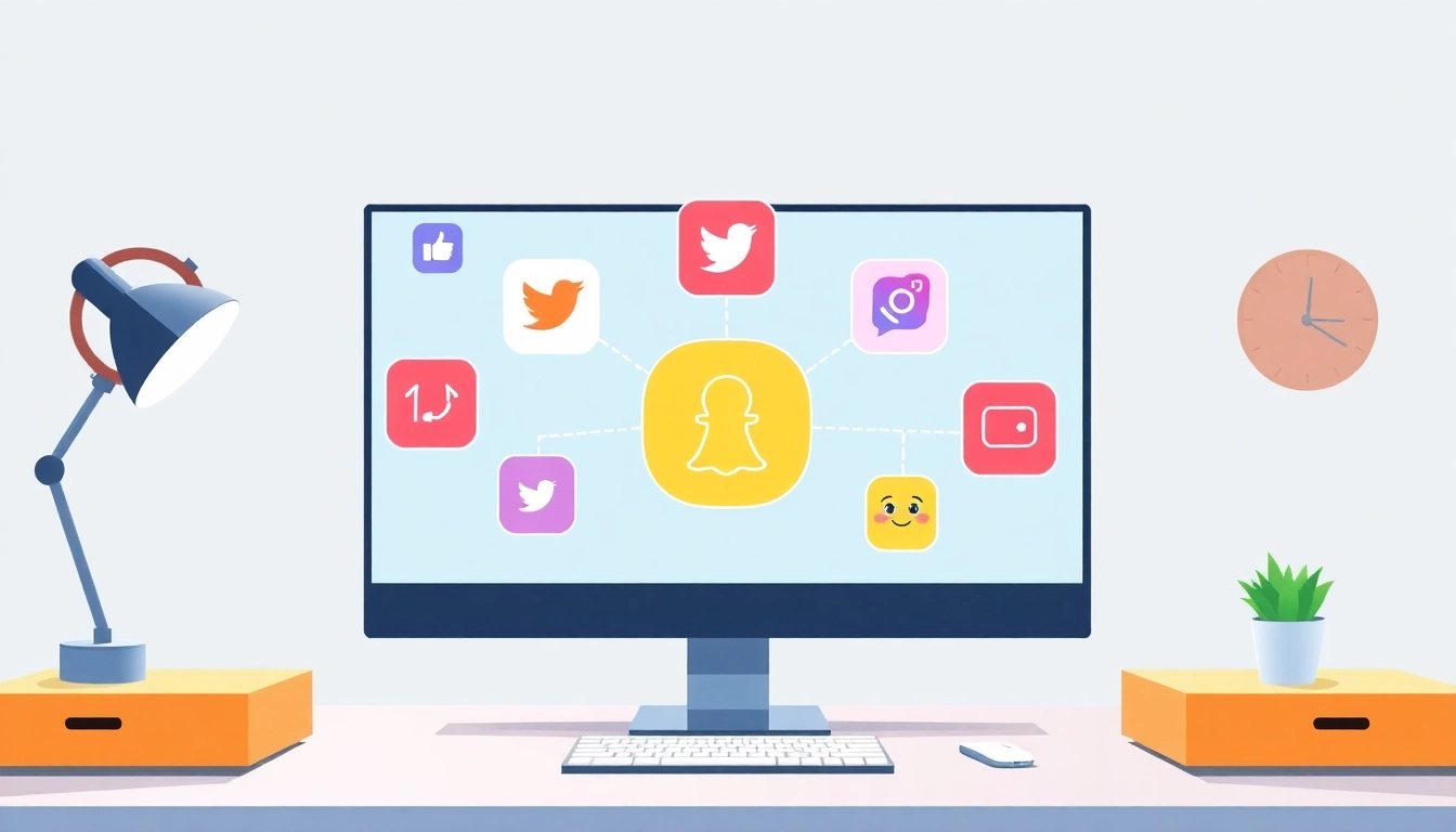 Visual representation of https://32win.social/ showcasing innovative social media management and community engagement tools, with vibrant colors and sharp icons for clarity.