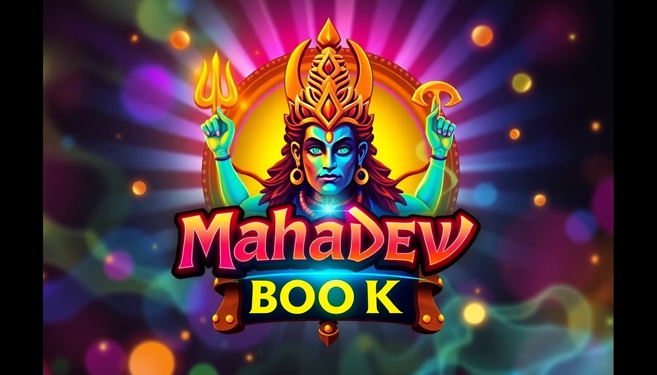 Mahadev book logo showing betting and gaming themes with divine motifs and vibrant colors for