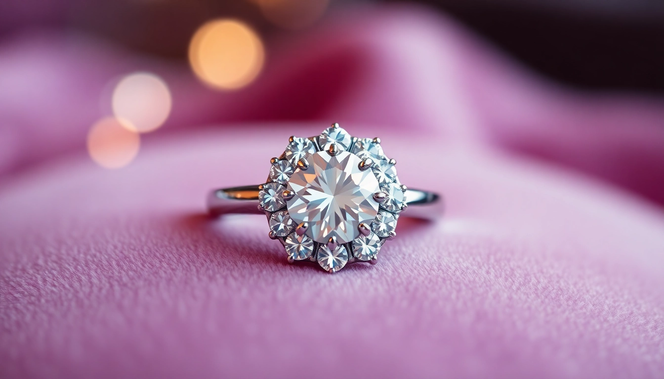 Showcase of a halo suzadetuviu ziedas with sparkling diamonds and intricate design, perfect for